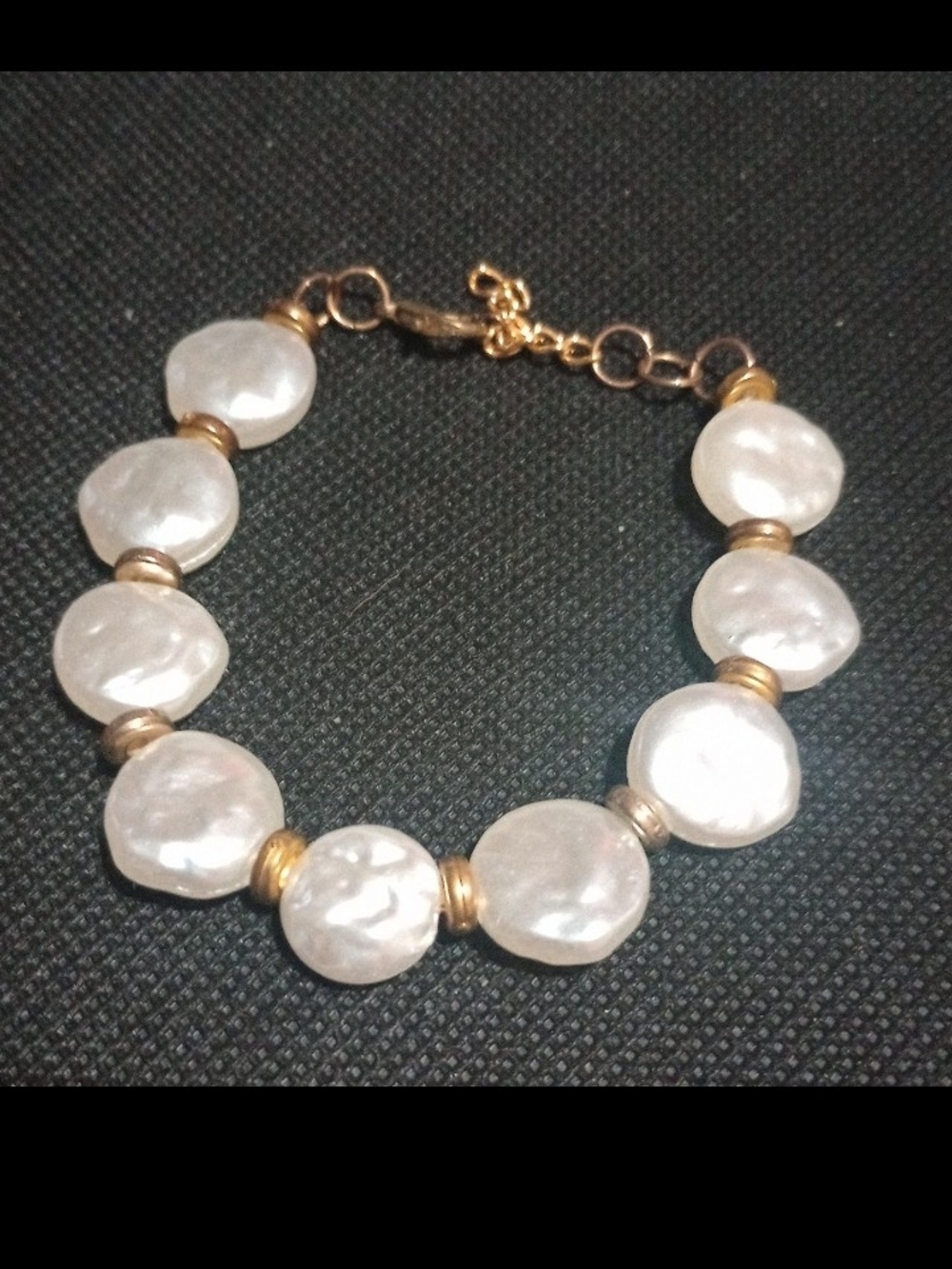 Freshwater Coin Pearl Bracelet with Gold Accents